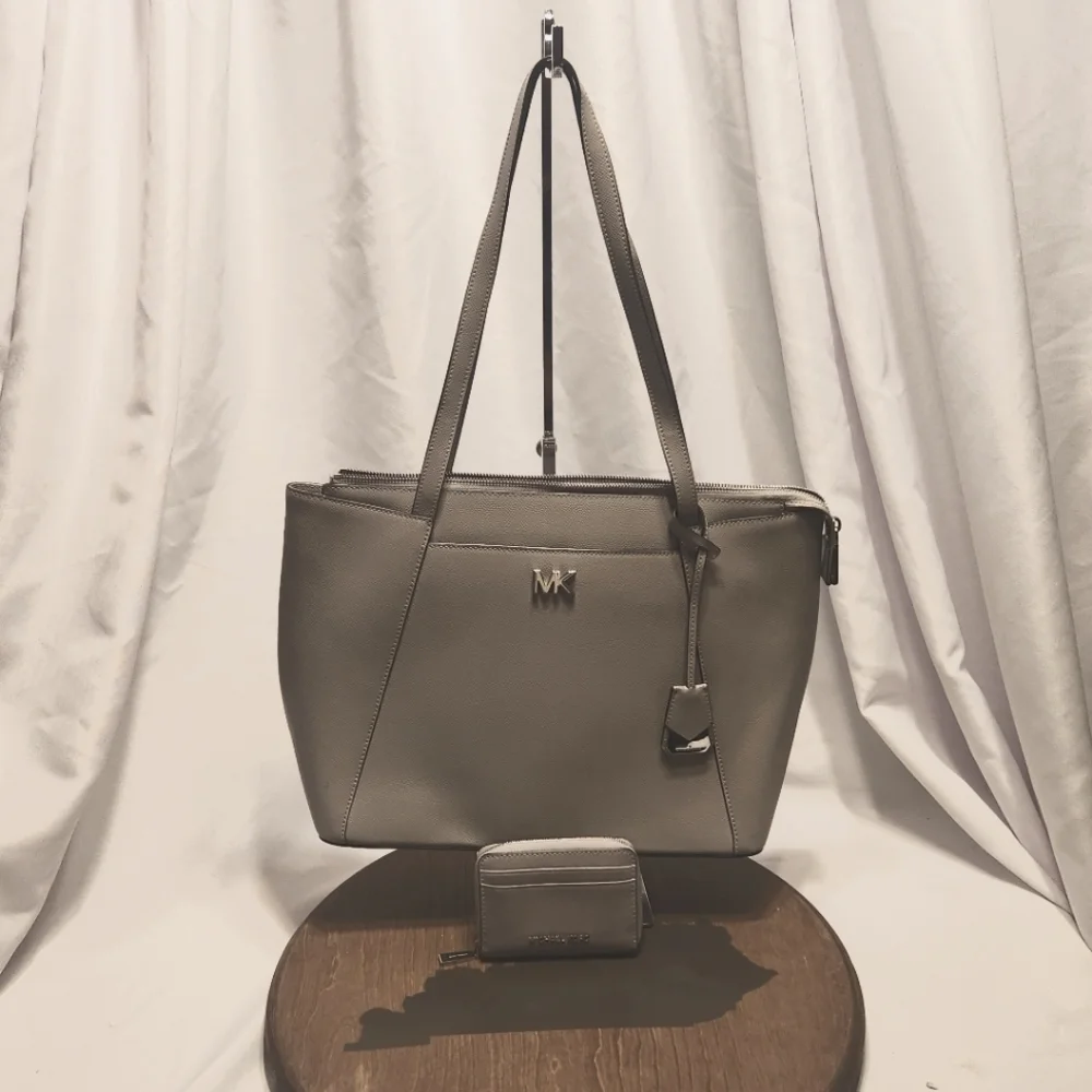 Gray Michael Kors Purse And Matching Wallet Set - Picture 1 of 15